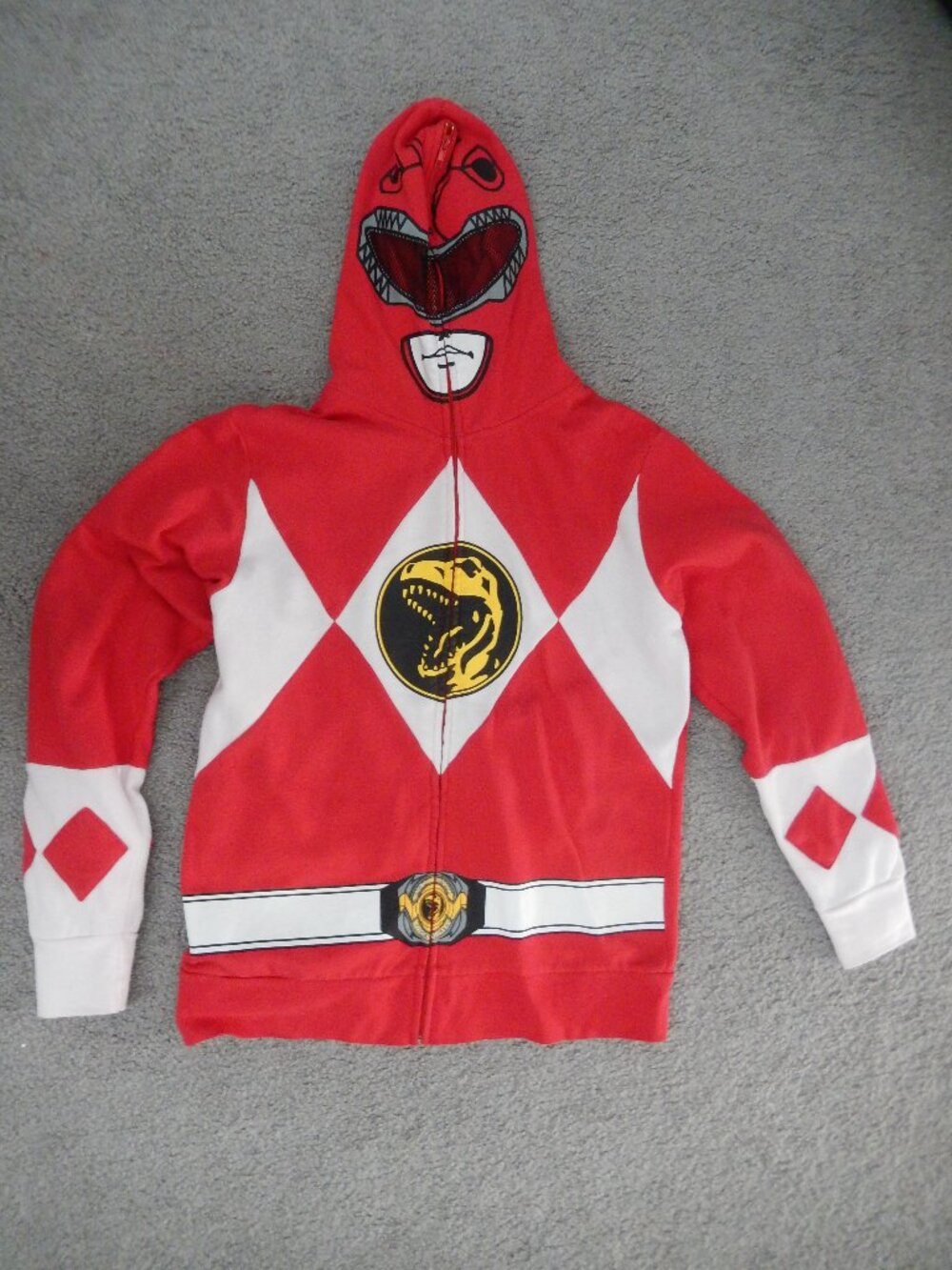 Mighty Morphin Power Rangers Red Ranger Zip Up Hoodie (Medium, Unisex)